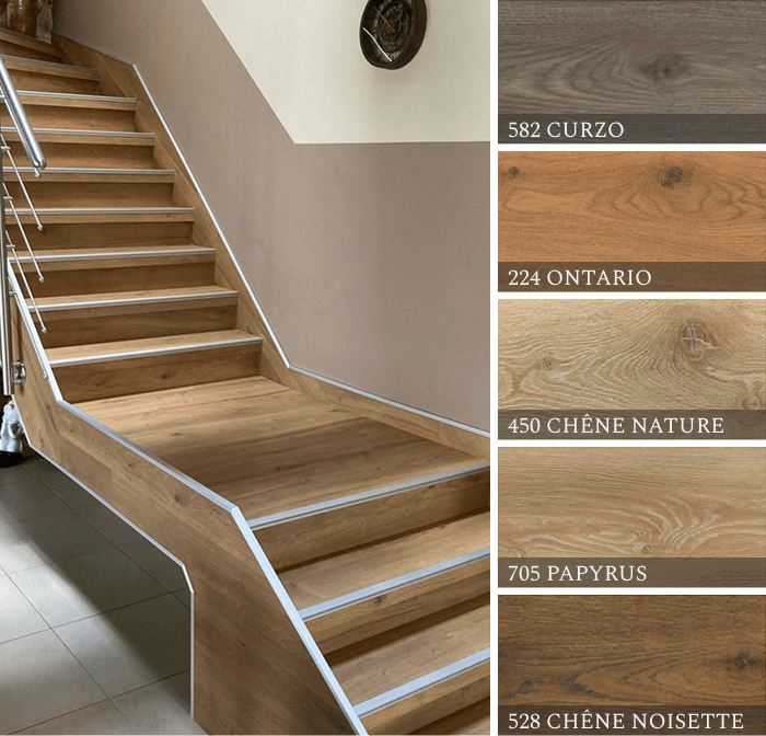 Habillage d'escalier gamme Tradition : rénovation effet bois naturel chaleureux