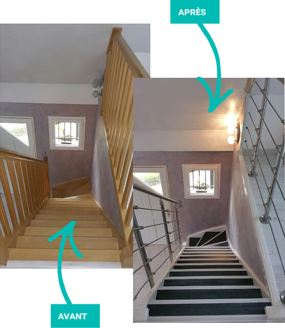 Comparatif avant-après pose de garde-corps design en inox